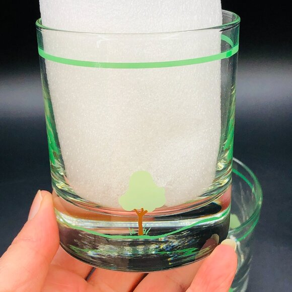 Vintage Green Tree Whiskey Lowball Glass Tumbler- Set of 2 :Novelty Barware - Picture 4 of 10